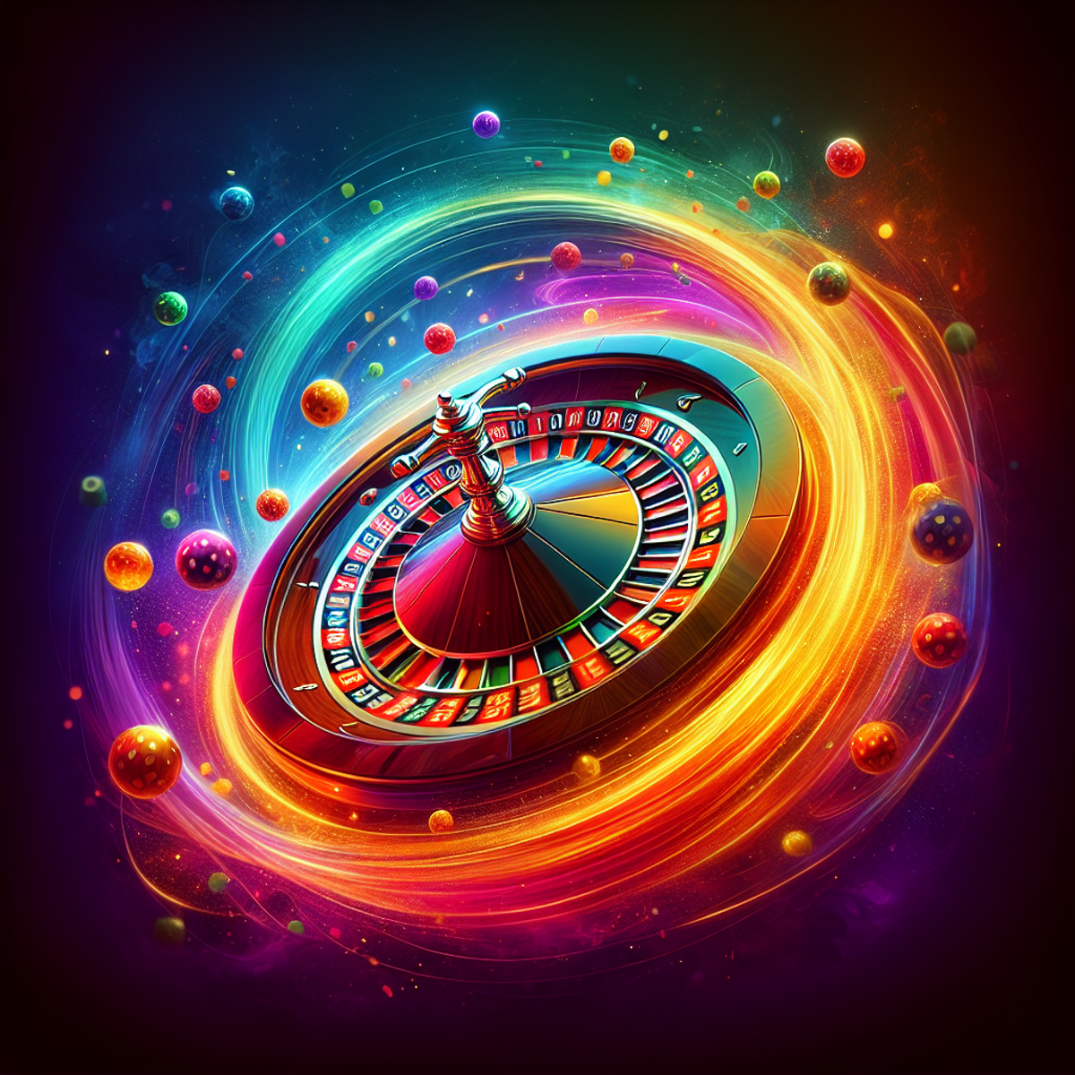 A spinning roulette wheel with vibrant colors, evoking anticipation and excitement.